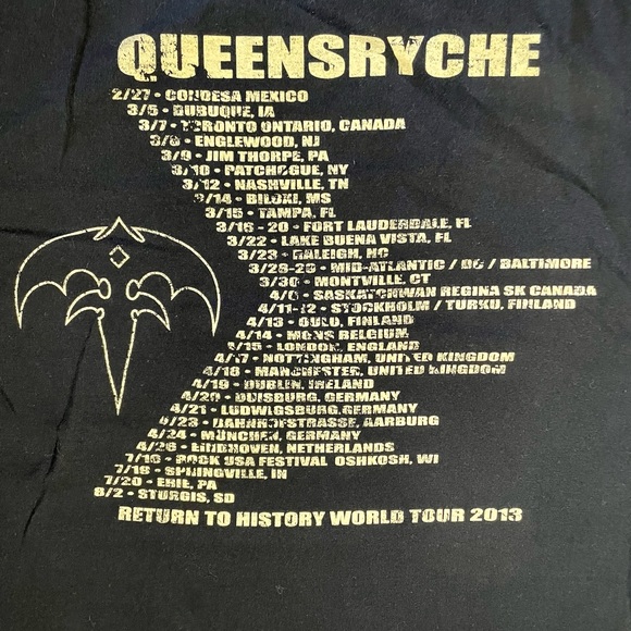 QUEENSRYCHE Return to History World Tour 2013 Shirt Large - Picture 2 of 6